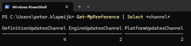 PowerShell output showing ring 1 device channels